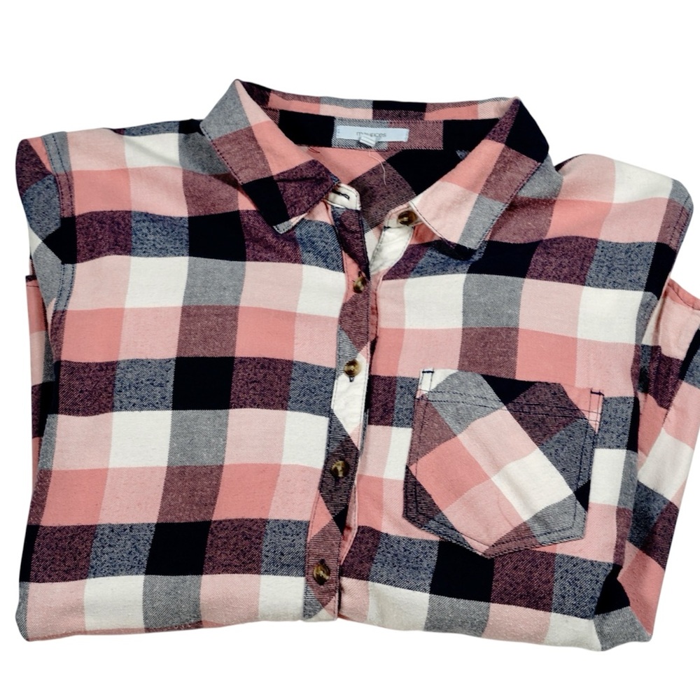 Maurices Pink, Navy & White Plaid Button-Up Shirt – Size XL - Picture 11 of 15